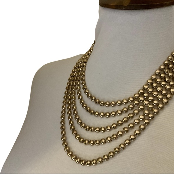 Gold Toned Five Row Layered Beaded Fashion Necklace - Picture 8 of 14